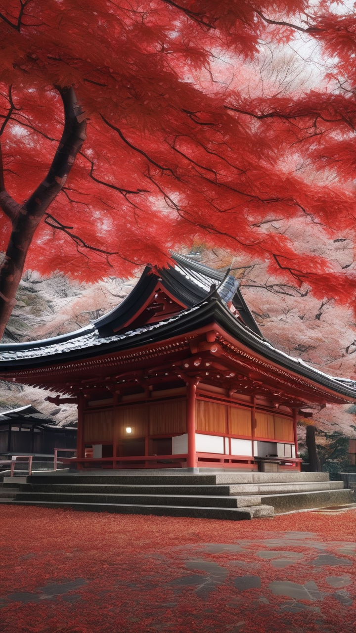 A photorealistic autumn-to-winter transition in Japan