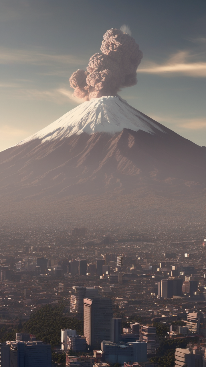 Popocatépetl volcano smoking above Mexico City
