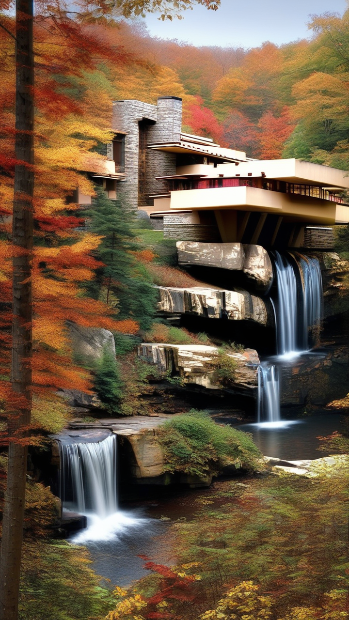 The Fallingwater house by Frank Lloyd Wright in autumn