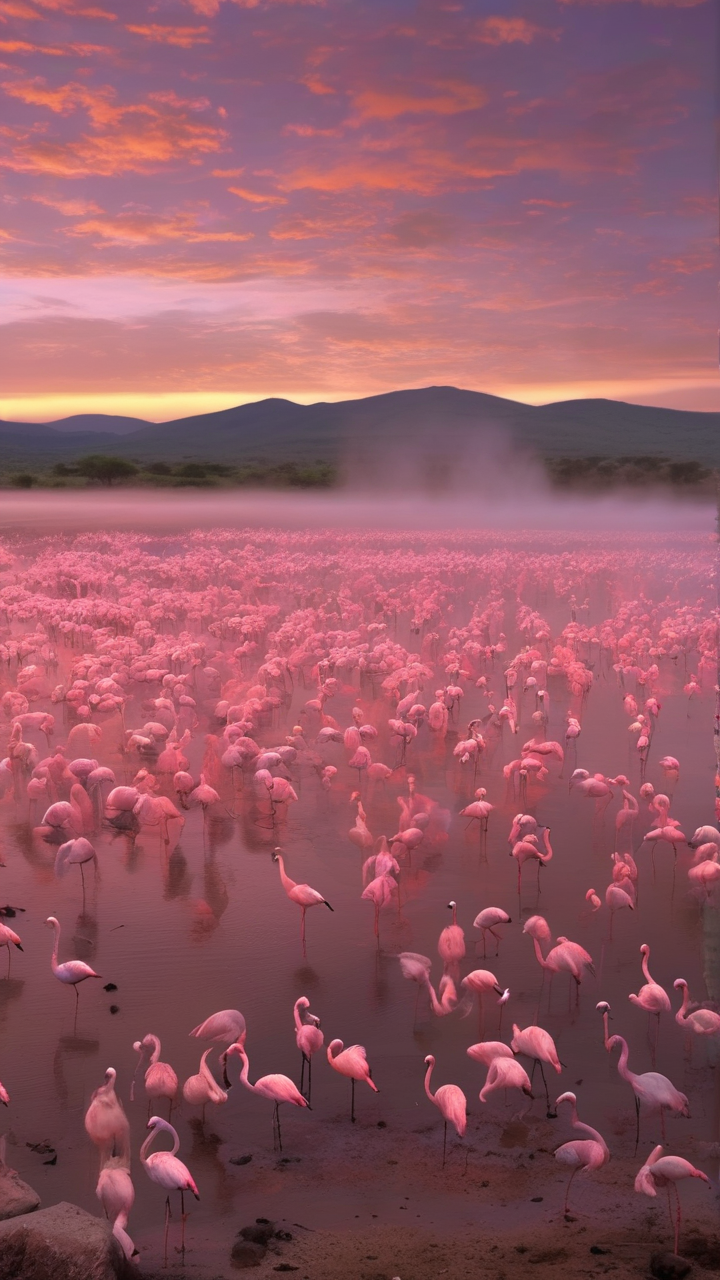 A photorealistic dawn at Lake Bogoria Kenya