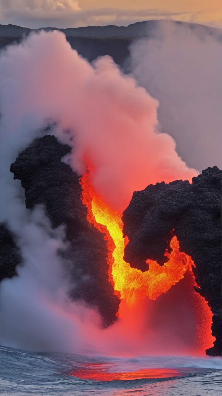 Lava meeting seawater in Hawaii