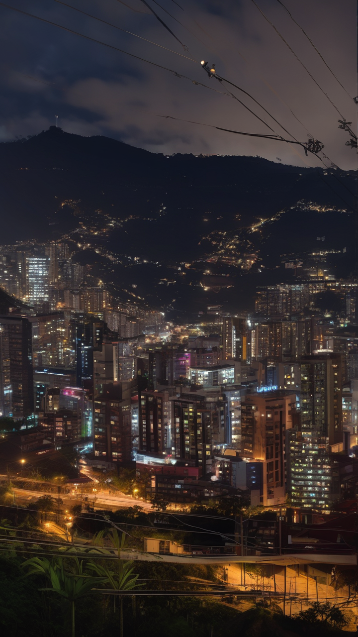 Medellín Colombia at night in the valley