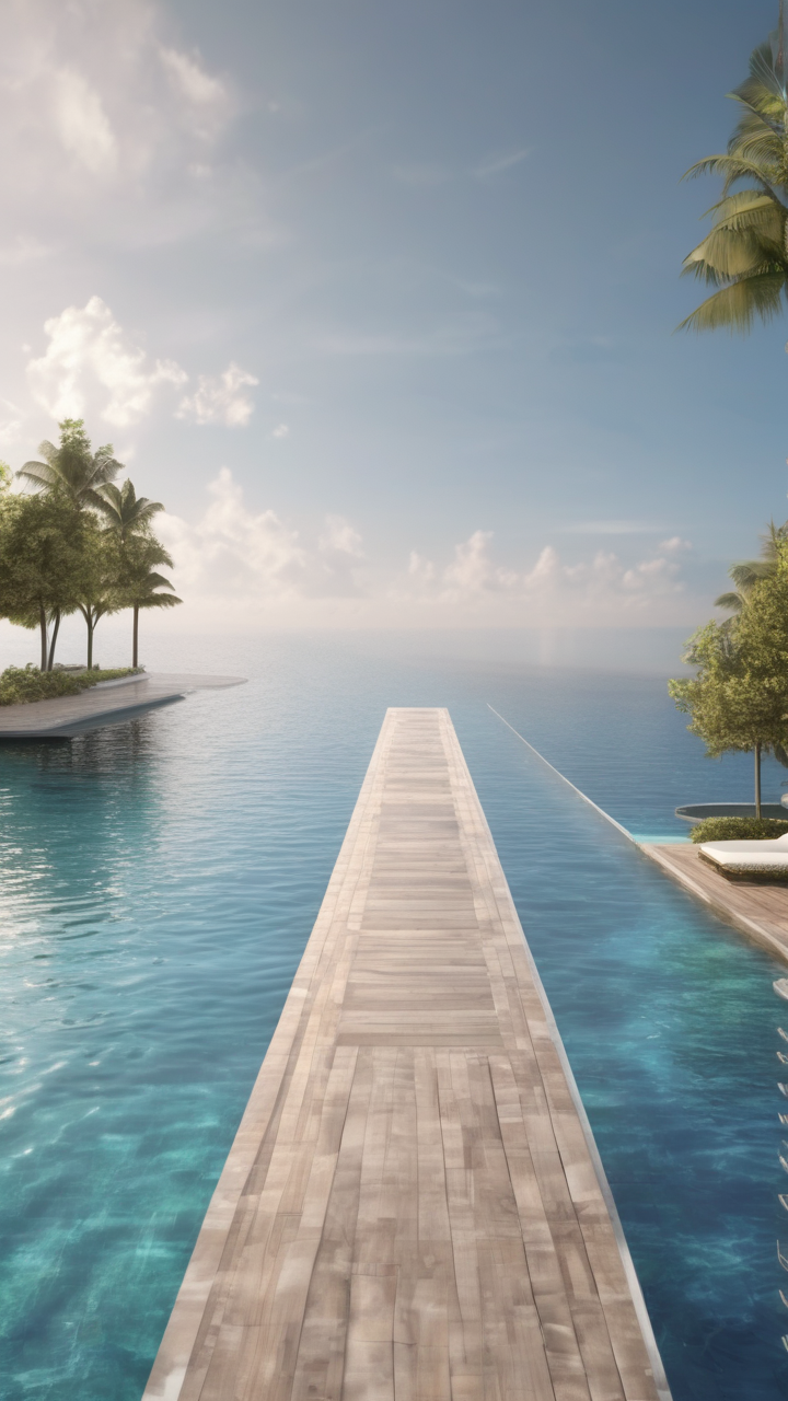 A swimming pool infinity edge merging with the ocean horizon in the Maldives