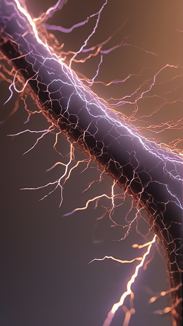 An extreme close-up of a lightning bolt leader structure in microseconds