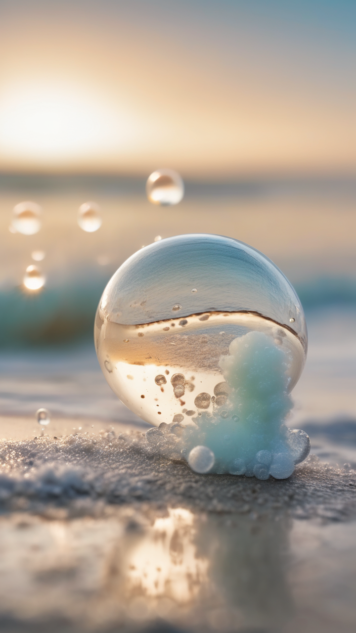 Macro photography of sea foam bubbles on a beach