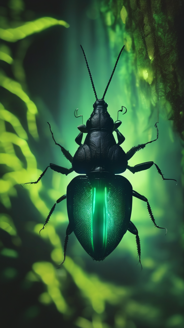 A glowworm beetle in the Brazilian Amazon emitting bioluminescence