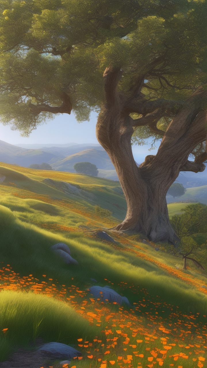 A California oak savanna in spring