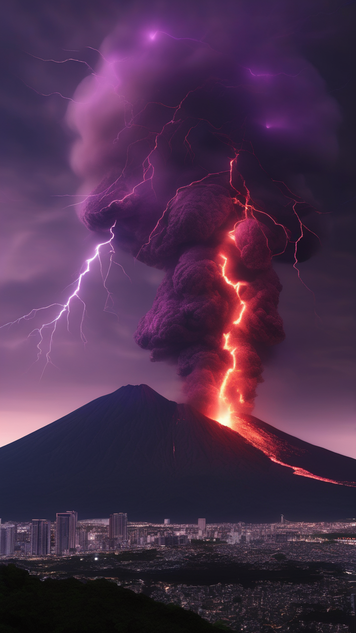 A volcanic lightning storm over an erupting Sakurajima in Japan