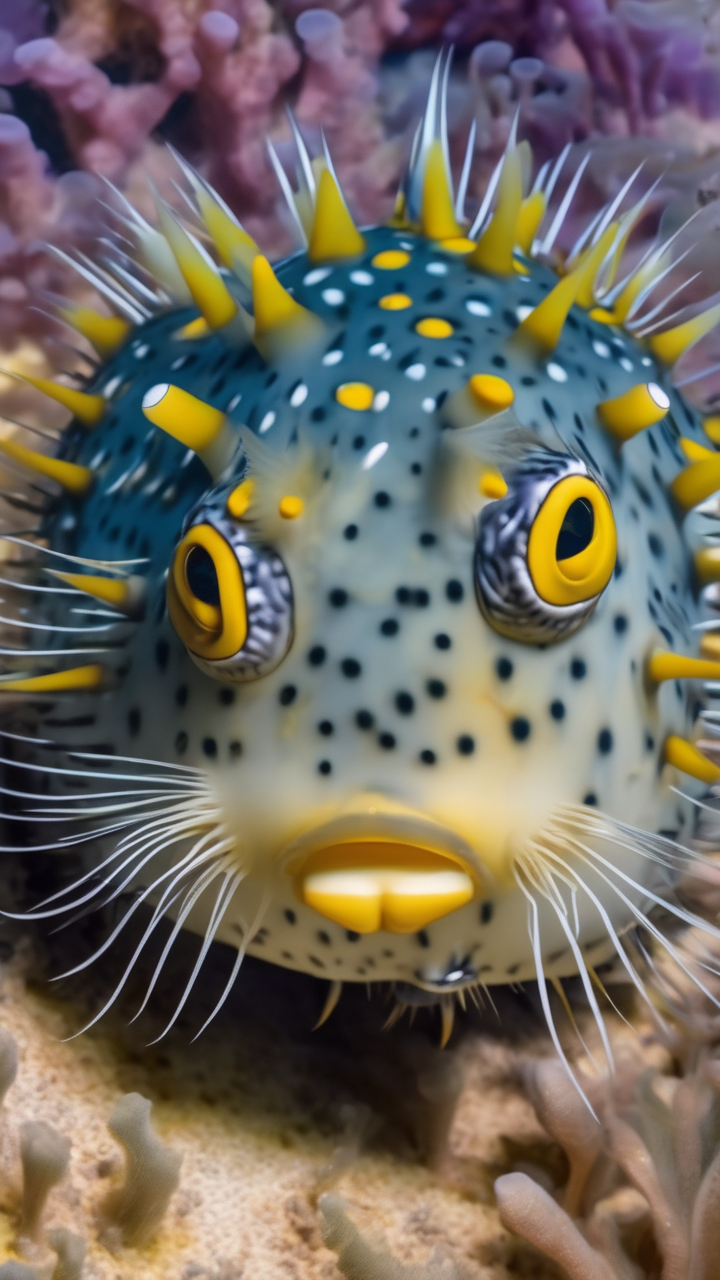 Macro photography of a puffer fish inflated