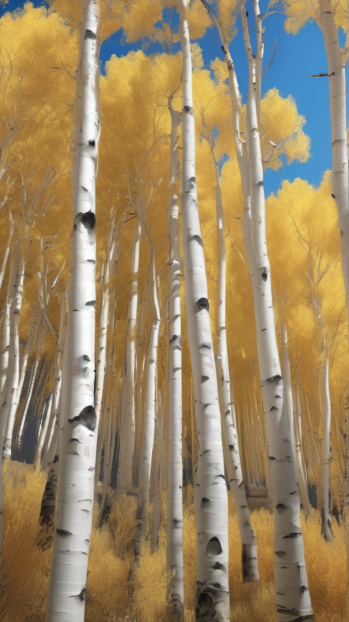 A grove of quaking aspen trees in Colorado in peak autumn color