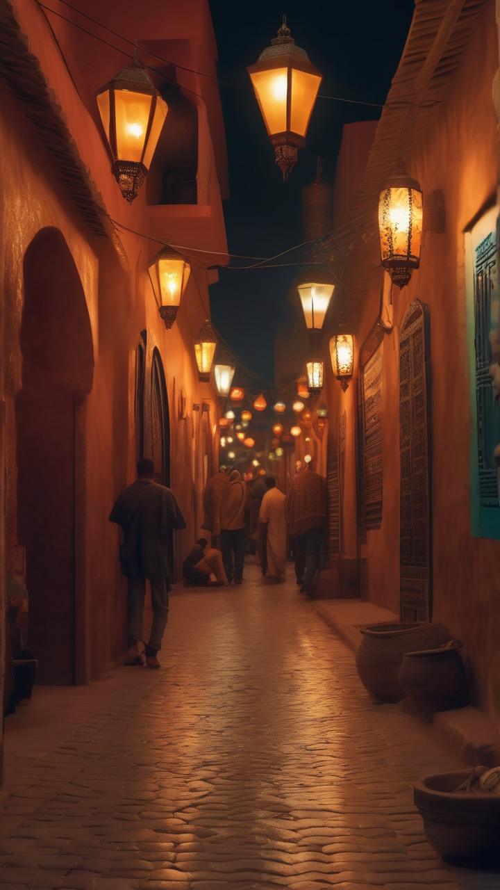 The back streets of Marrakech medina at night