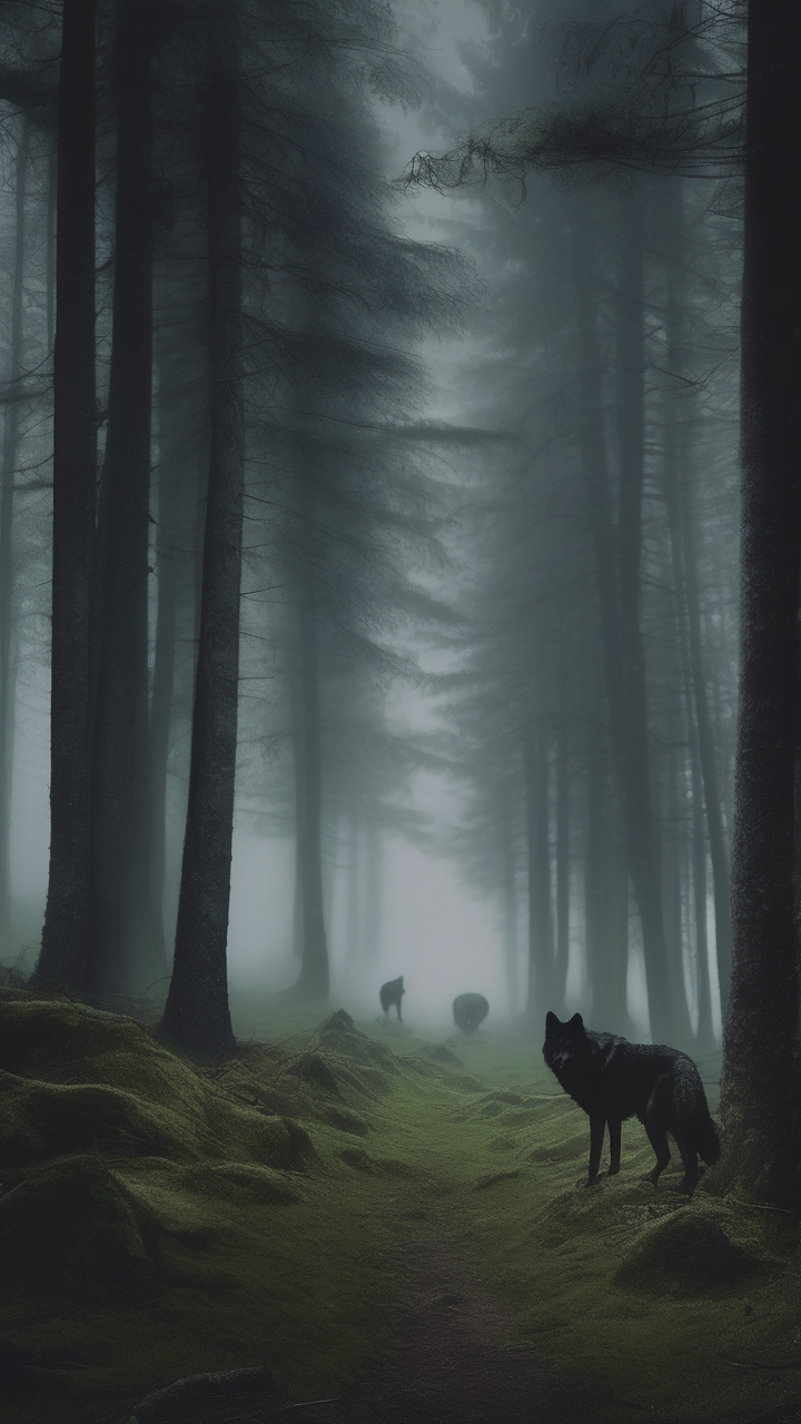 A dark atmospheric pine forest in Transylvania Romania