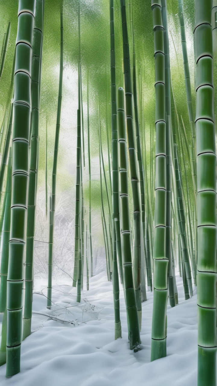The Arashiyama bamboo grove after a light snow