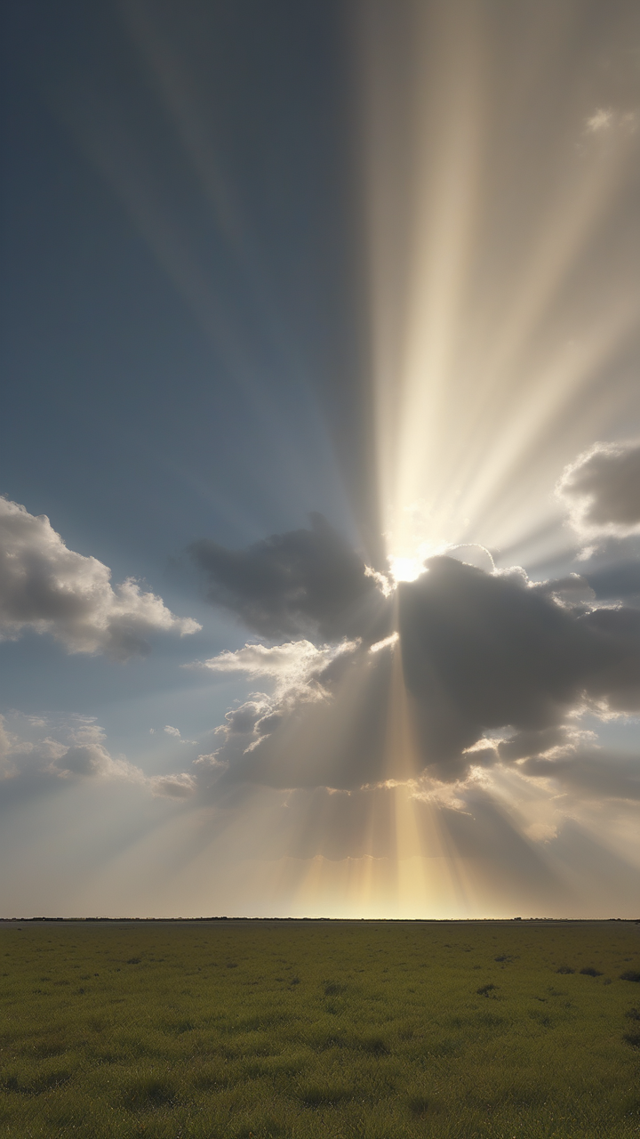 The crepuscular rays and anti-crepuscular rays meeting at the antisolar point