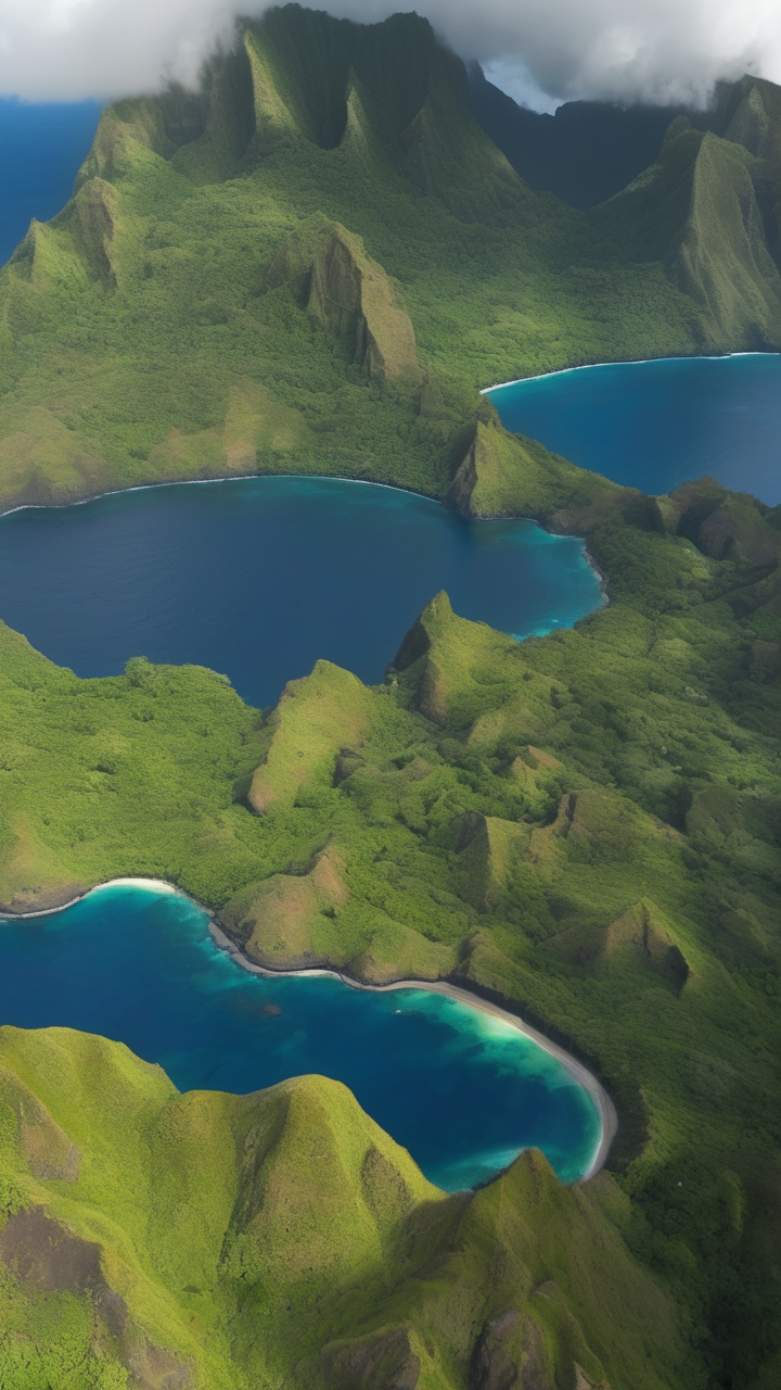 A hyperrealistic view of the Marquesas Islands in French Polynesia