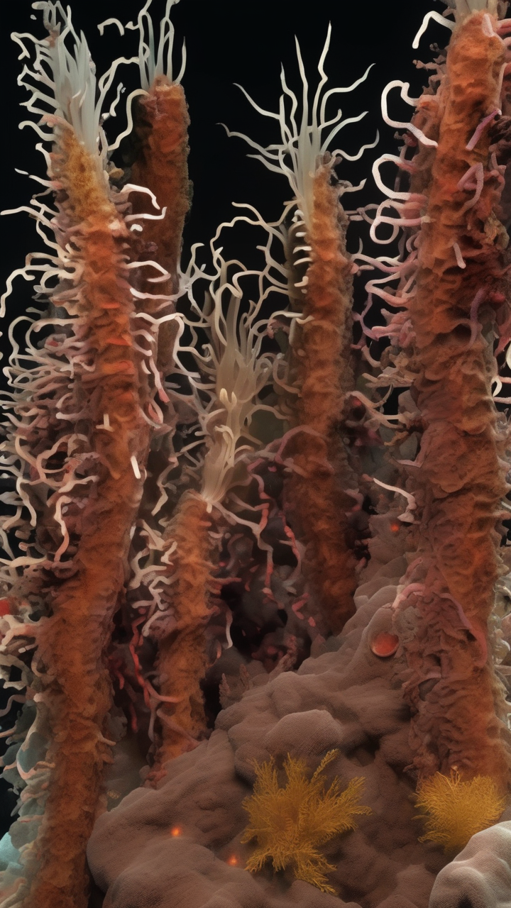 A photorealistic deep sea hydrothermal vent community