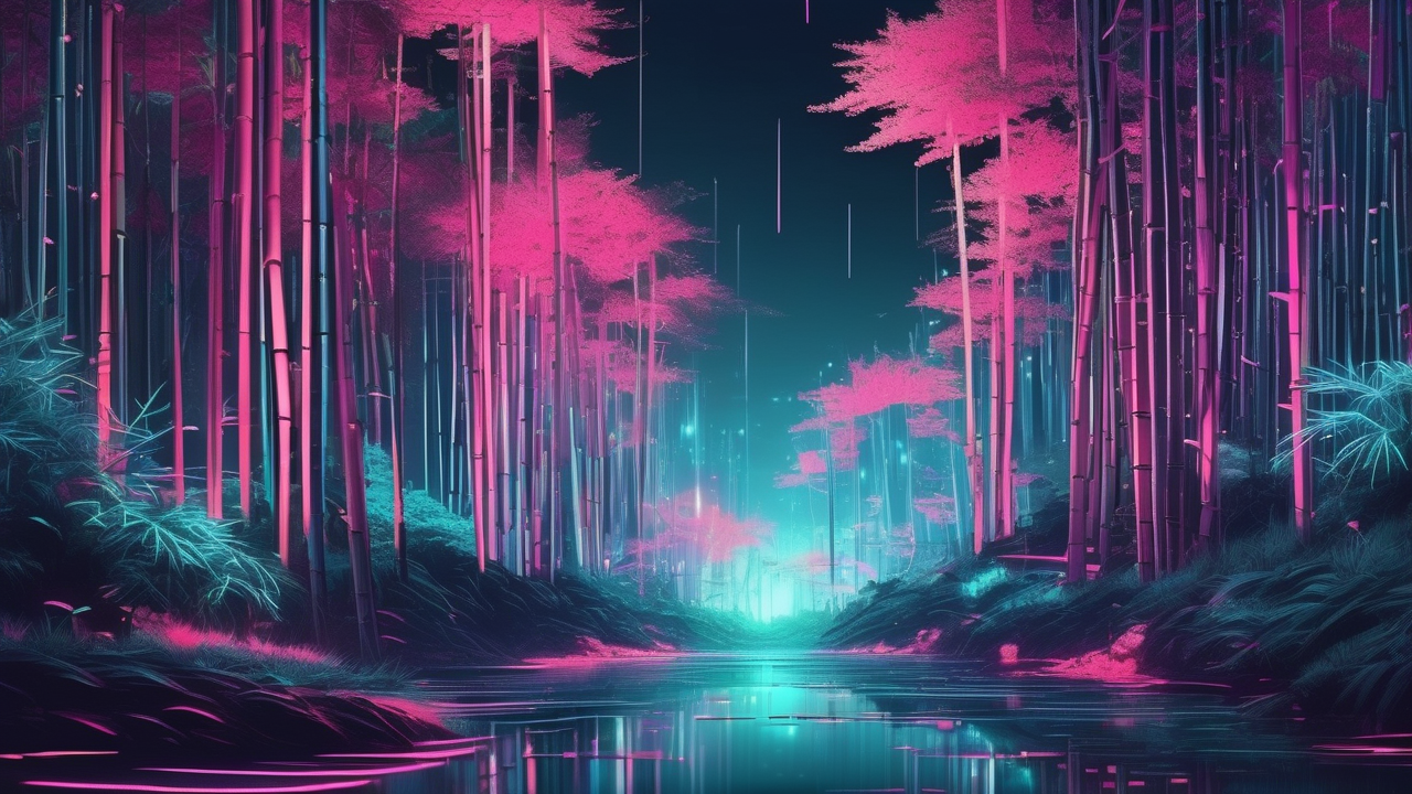 Neon Bamboo Forest