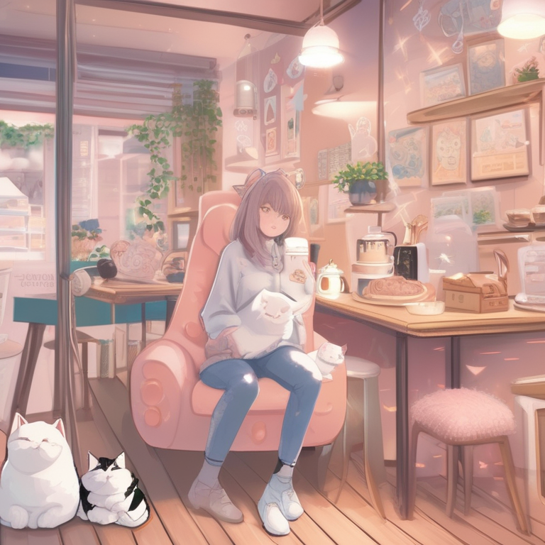 Anime Girl Cat Café Owner