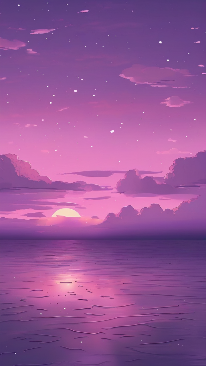 Dreamy purple sunset over ocean