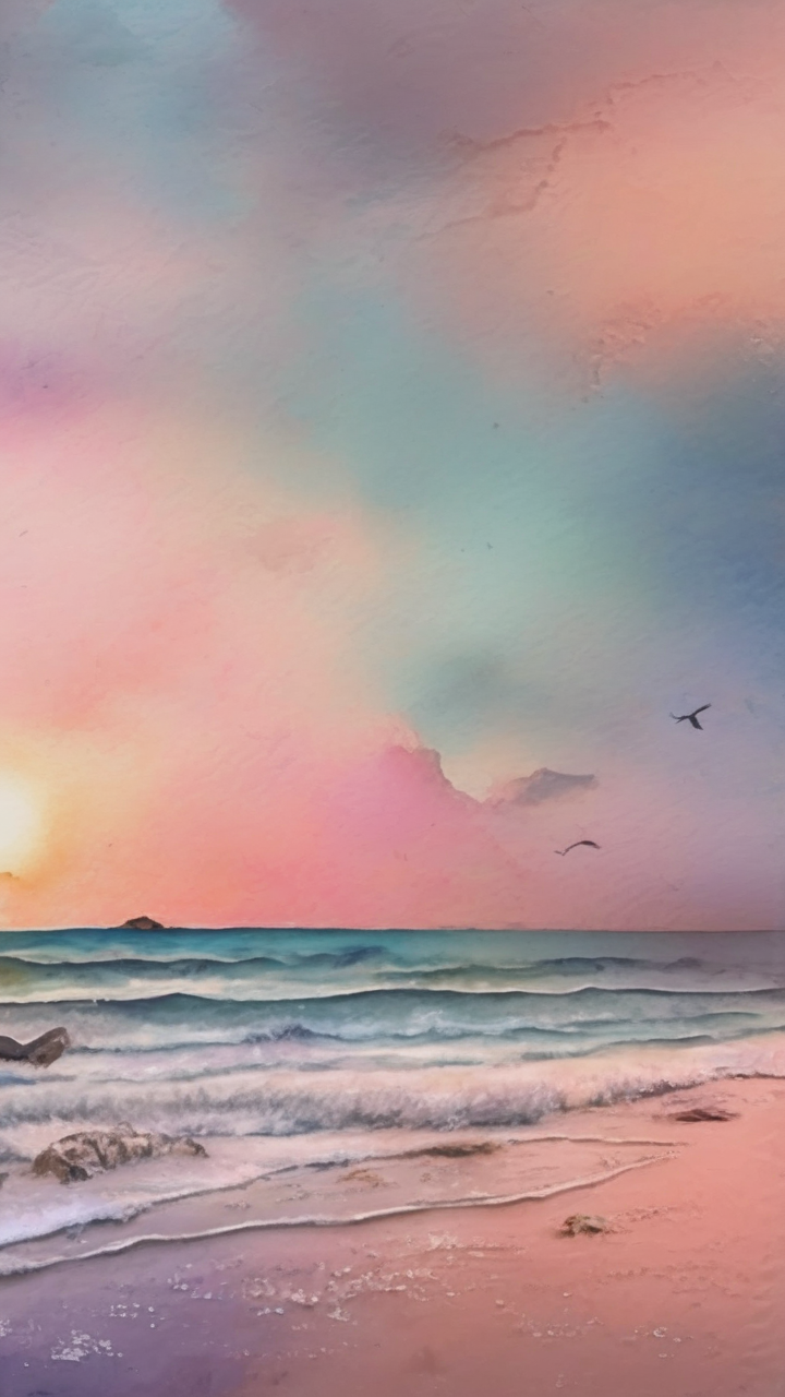 Watercolor sunset beach