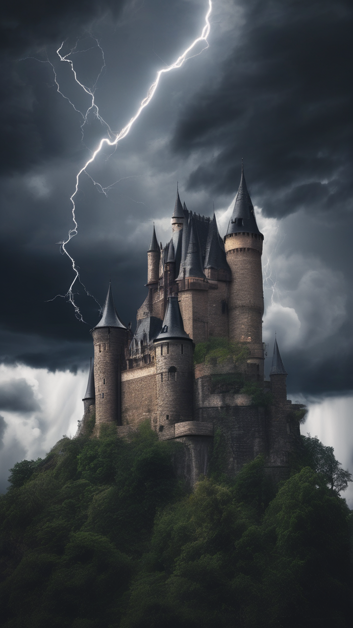 Castle in storm clouds