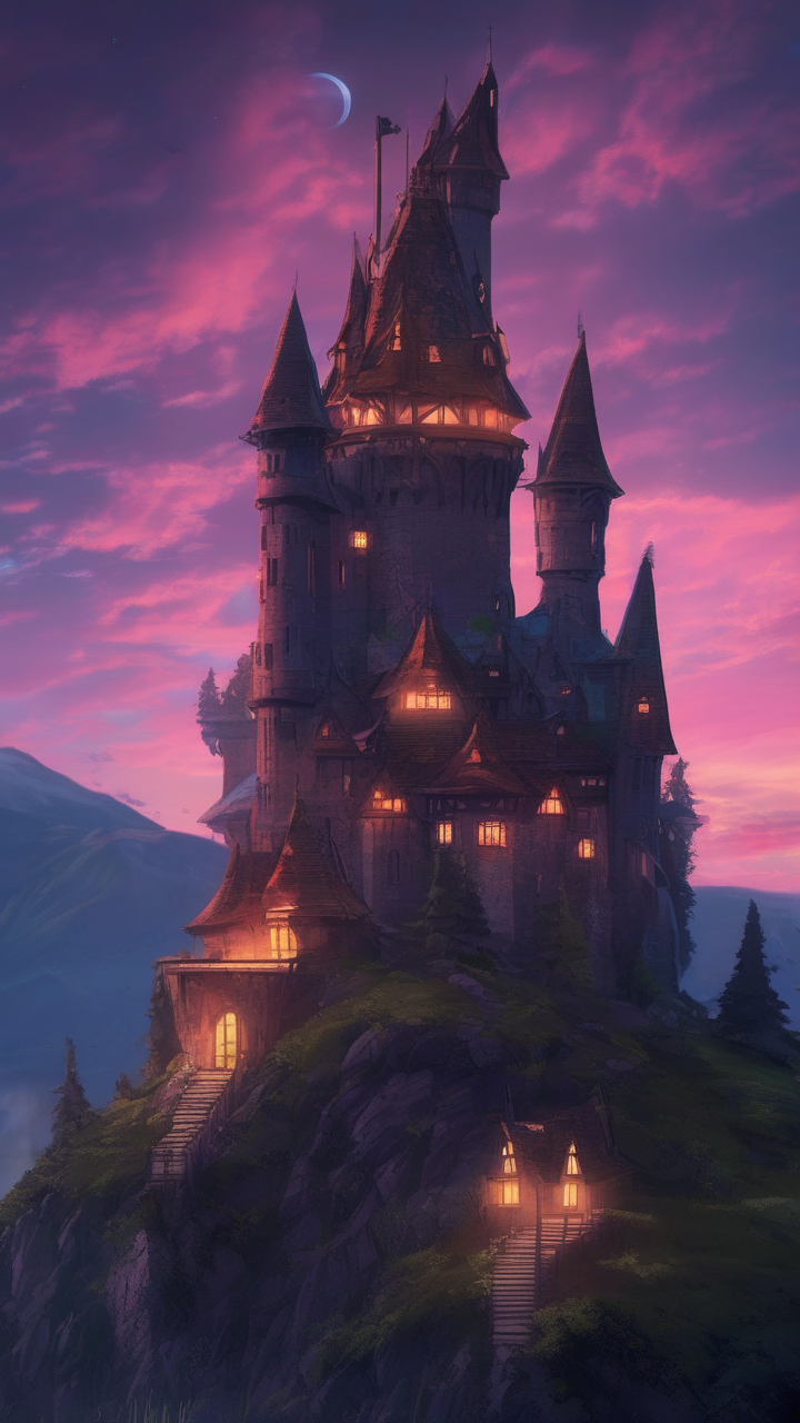 Wizard's tower at night