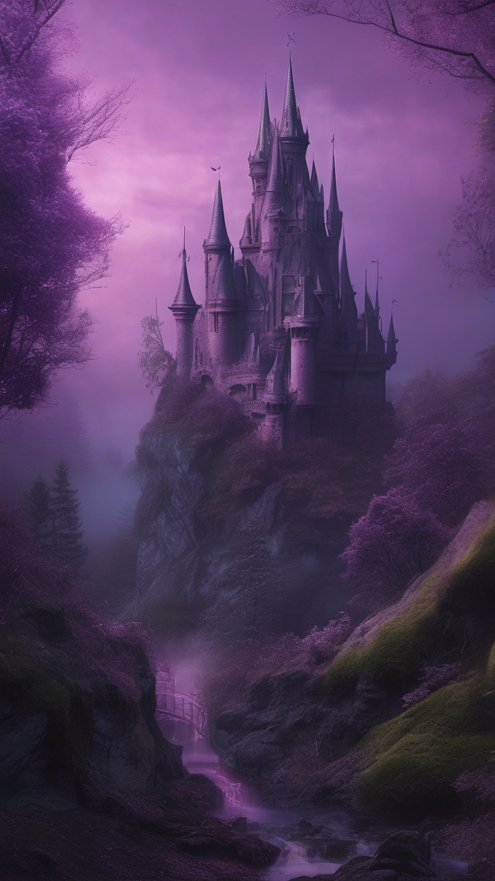 Dark elven castle in enchanted forest