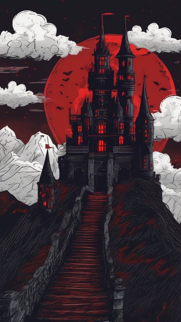 Vampire castle on hill