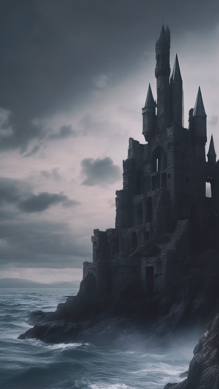 Ruins of a dark castle by the sea
