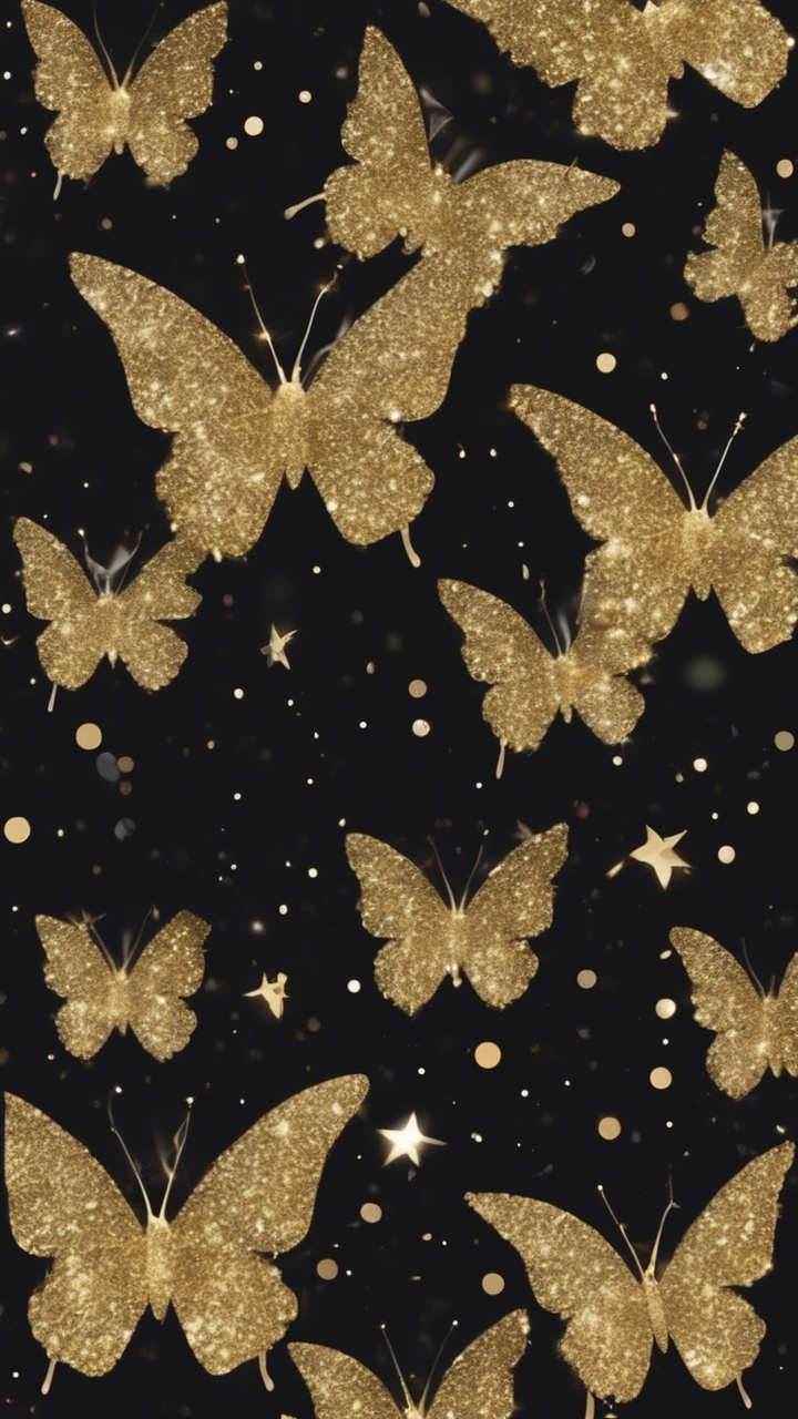 Gold glitter butterfly wallpaper