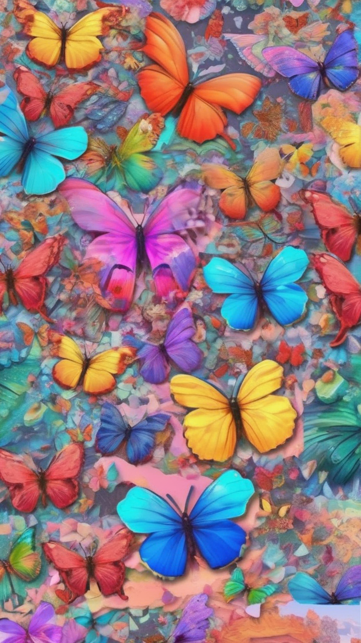 Rainbow butterfly collage wallpaper