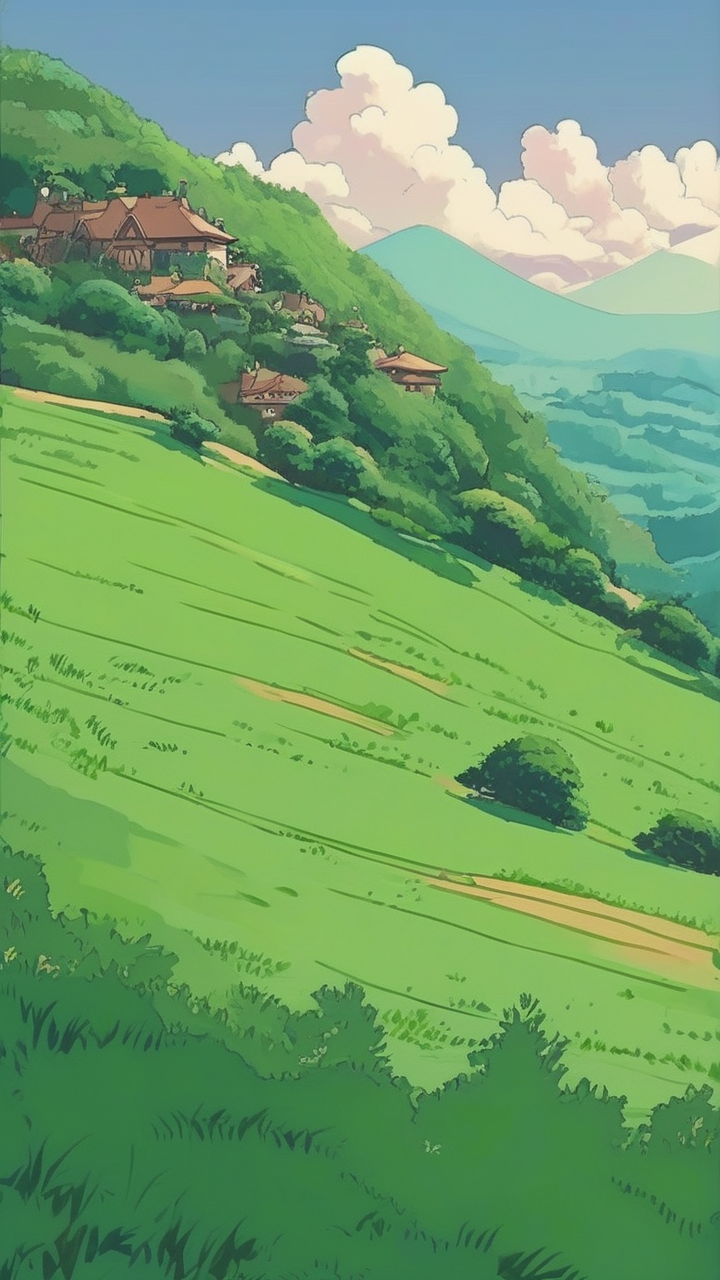 Studio Ghibli inspired landscape wallpaper