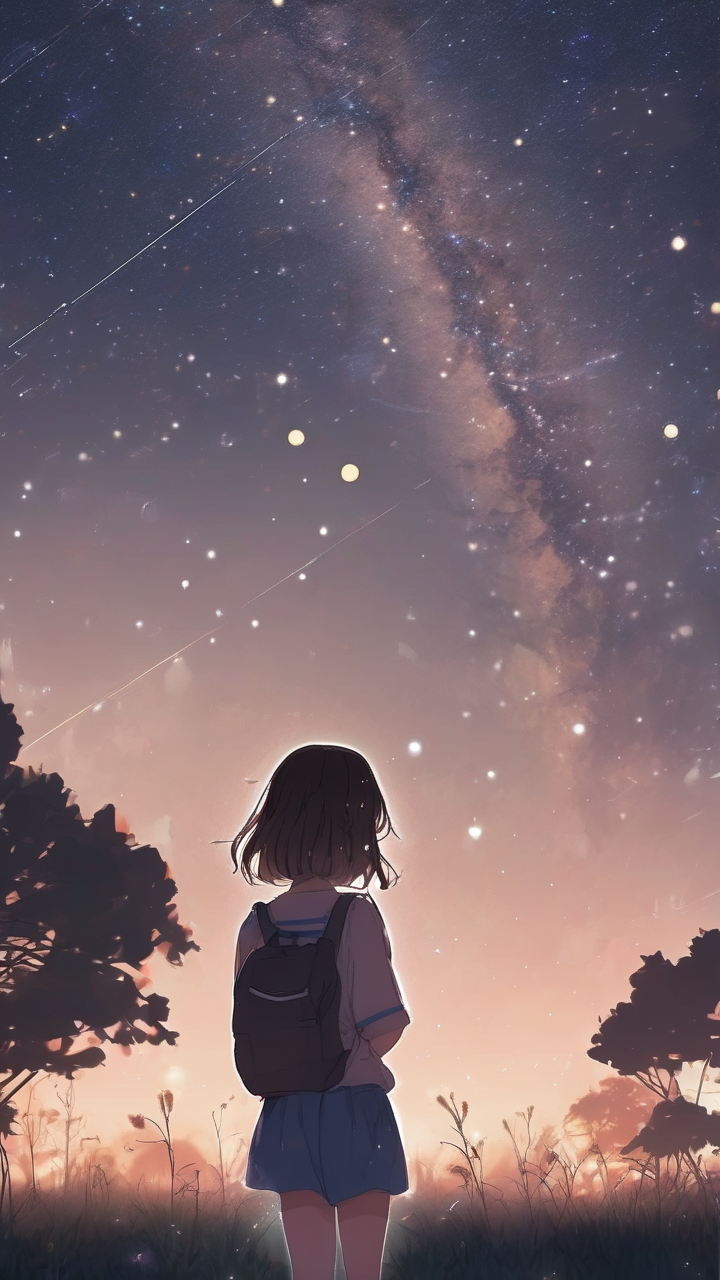 Anime girl under stars wallpaper