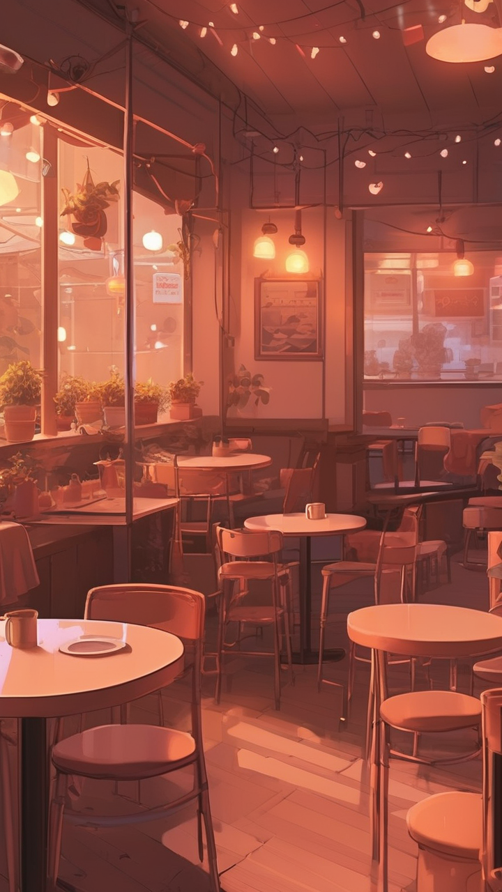 Cozy anime café wallpaper
