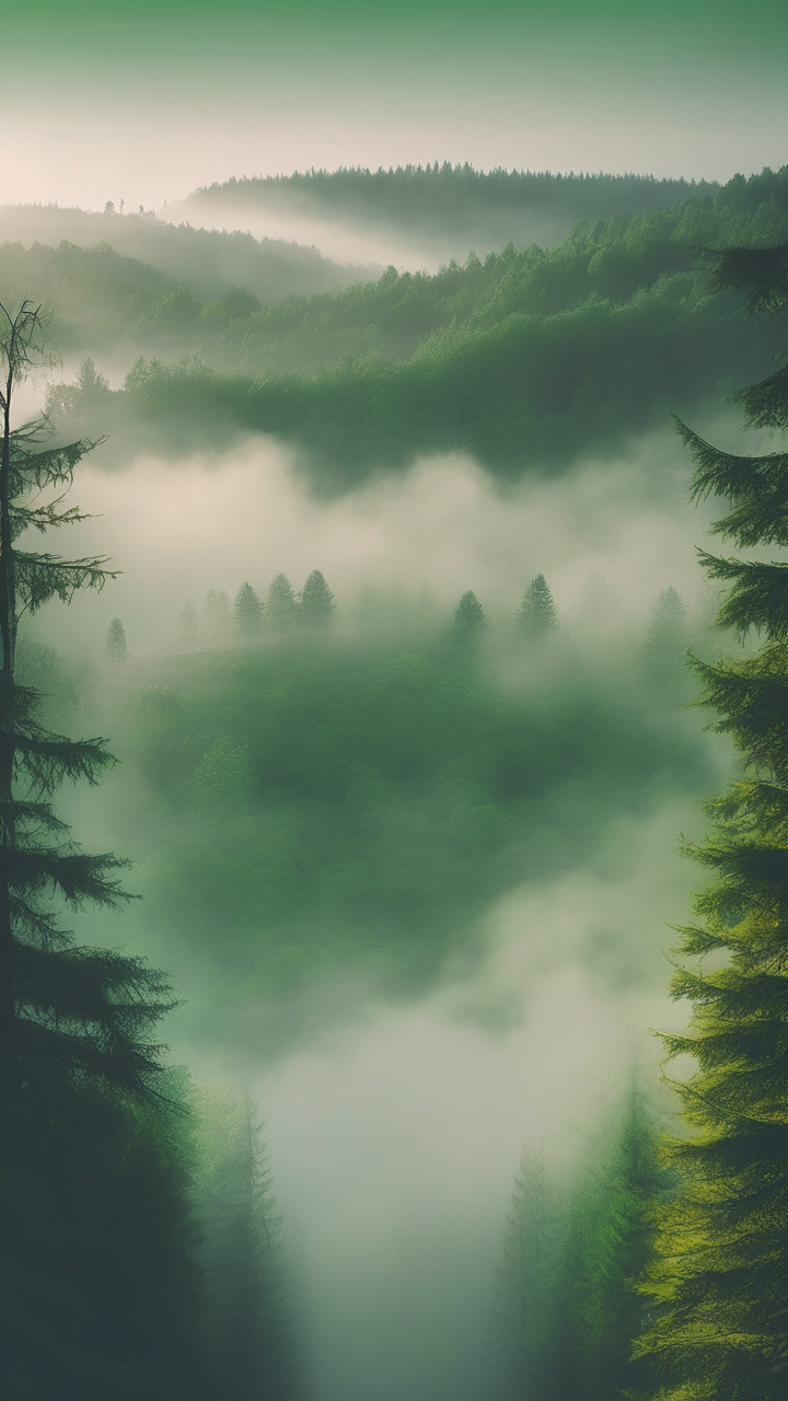 Misty forest morning wallpaper