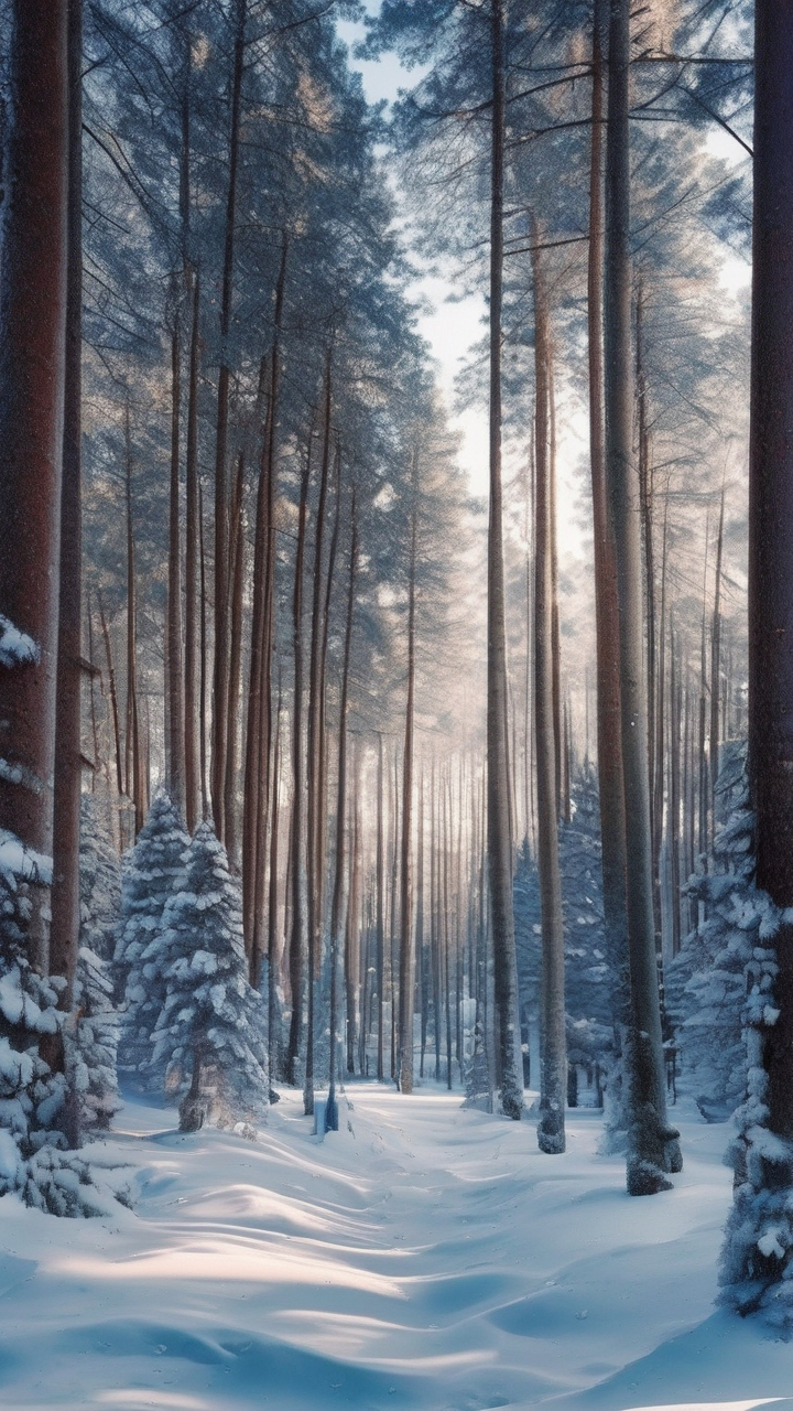 Snow-covered pine forest wallpaper