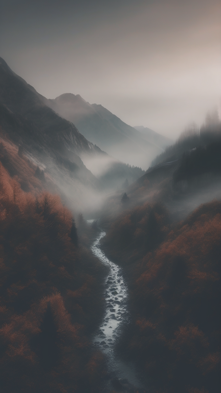 Foggy mountain valley wallpaper