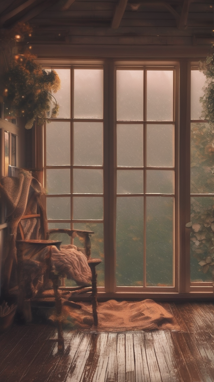 Cozy cottage window rain wallpaper