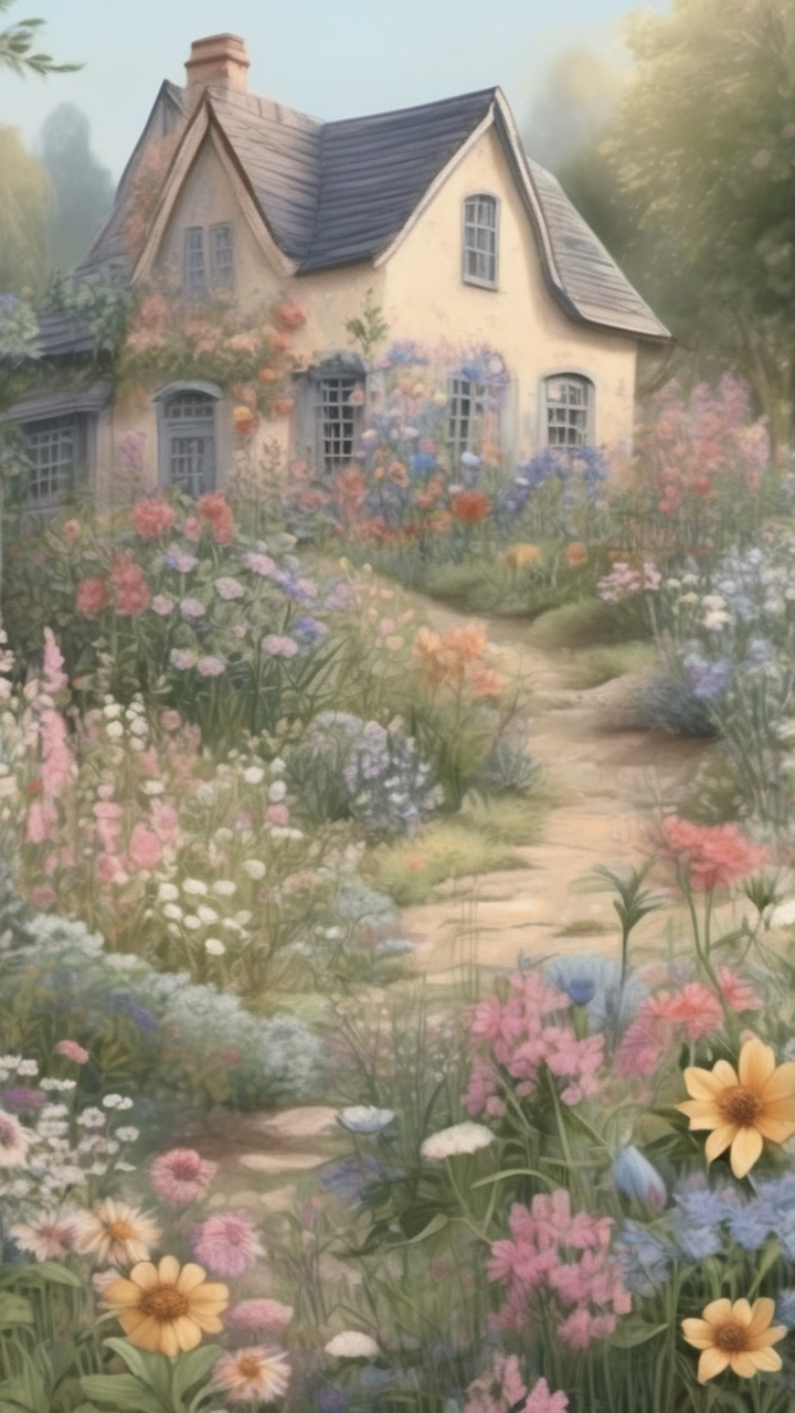 Wildflower cottage garden wallpaper