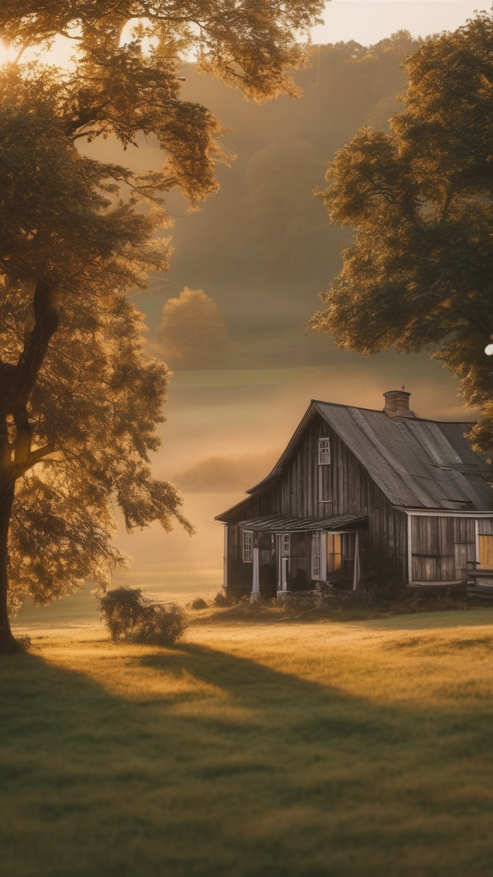 Country farmhouse morning wallpaper