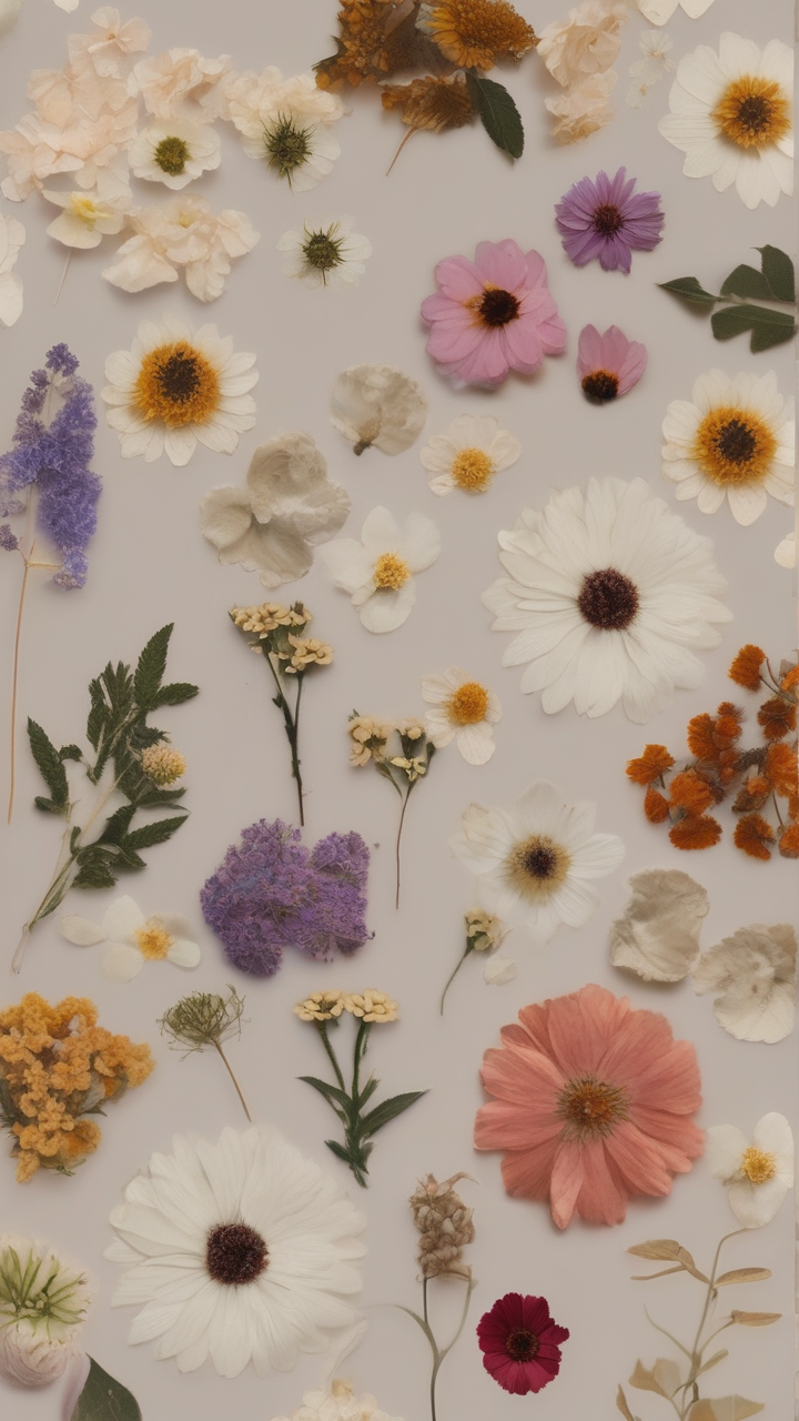 Pressed flowers collage wallpaper