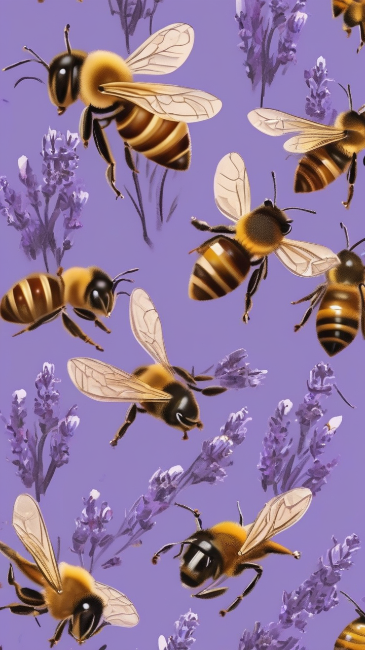 Honey bees on lavender wallpaper