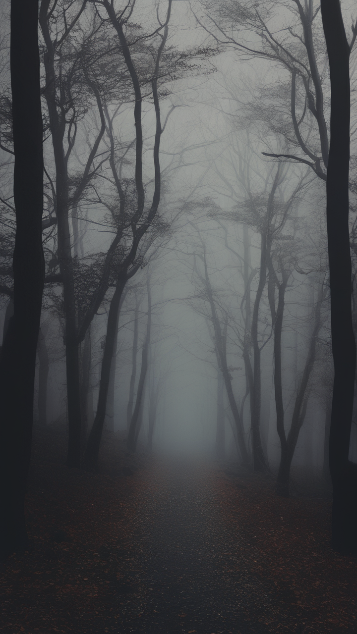 Dark forest path wallpaper