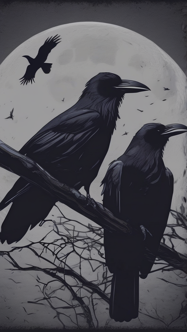 Ravens and moon dark wallpaper