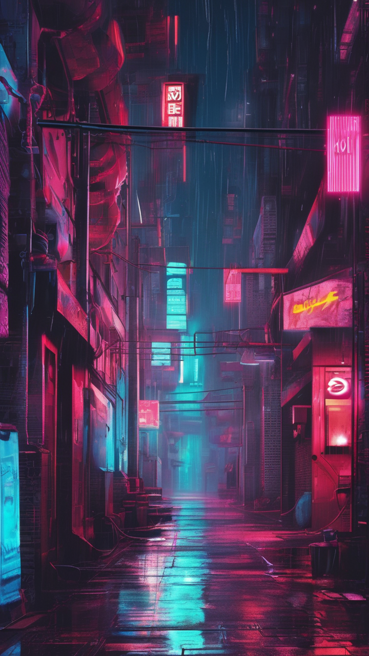 Cyberpunk alley neon wallpaper
