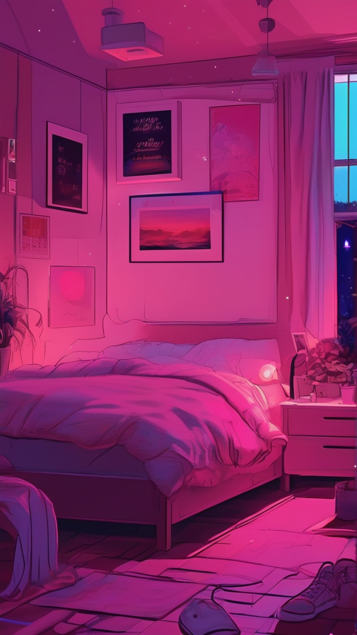 Lo-fi neon bedroom wallpaper
