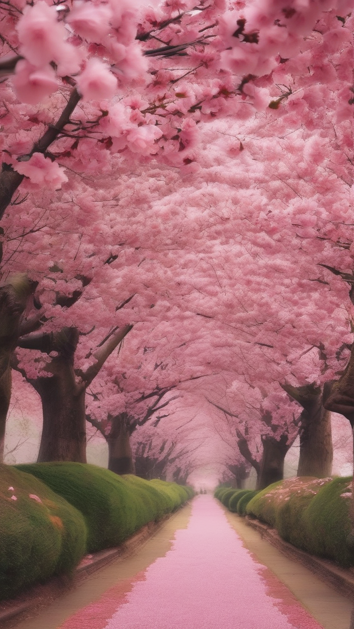Spring cherry blossom path wallpaper
