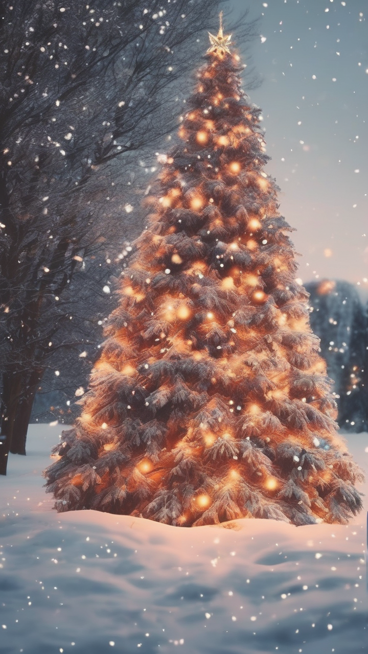 Snowy Christmas tree wallpaper