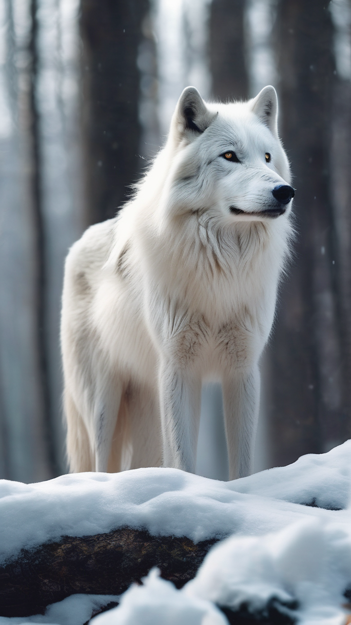 White wolf in snow forest wallpaper
