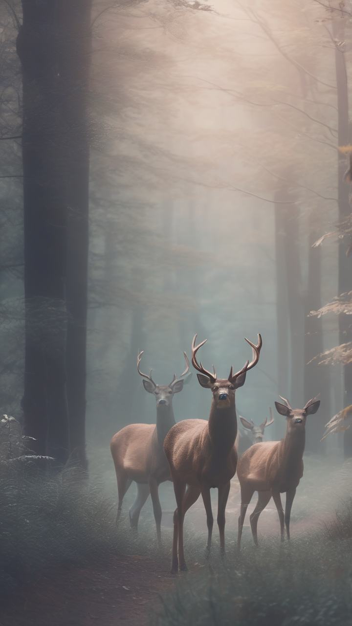 Deer in misty forest wallpaper